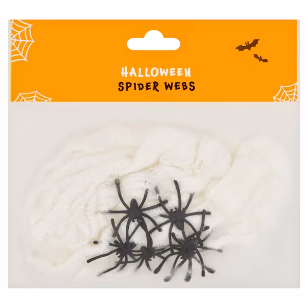 Halloween White Spider Web with Black Spiders