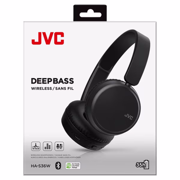 JVC HA-S36W Deep Bass Wireless Bluetooth On Ear Headphones Black